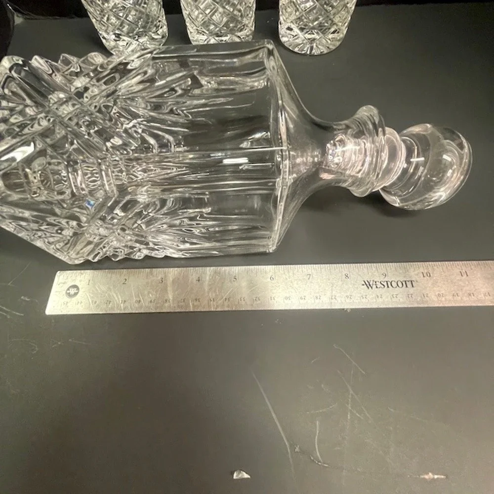 Vintage Godinger Dublin Crystal Whiskey Decanter Set 3 Lowball Glasses 4pc